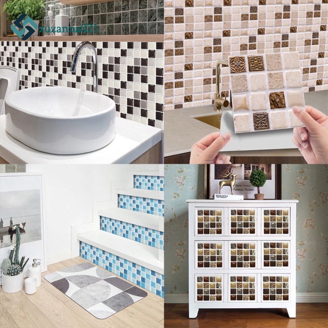 10pcs Kitchen Bathroom Mosaic Tile Stickers Wall Decor Self-adhesive Glossy