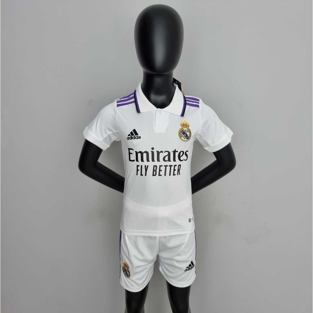 Real Madrid Conjunto Camiseta y Pantalón Segunda Equipación Infantil Hazard Producto Oficial Licenciado Temporada 2019-2020 Color Blanco Azul Marino, Talla 12 