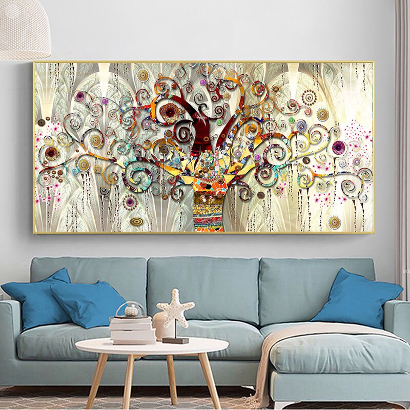 90 cm Famoso arte de la pared Carteles e impresiones en lienzo Pintura El árbol de la vida por Gustav Klimt para la decoración de la sala de estar 60 