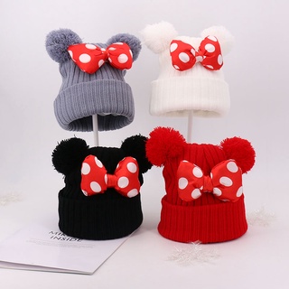 Niñas Minnie Mouse Invierno Pompón Bobble sombrero y guante Conjunto de Buena Calidad