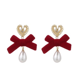 Otoño E Invierno Vino Rojo Joyas Flocado Orejas De Mujer 