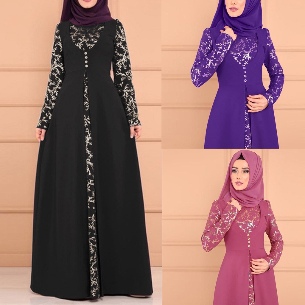 Ramadán mujeres musulmanas Estampado Largo Maxi Vestido Abaya Jilbab Kaftan Bata islámico árabe 