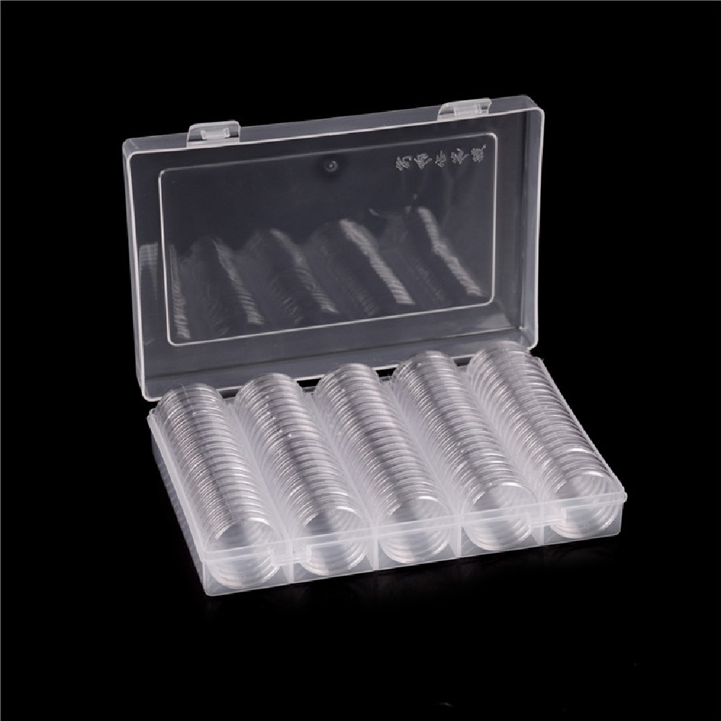 100PCS Clear Round Plastic Coin Capsule Container Storage Box Holder Case 27mm 