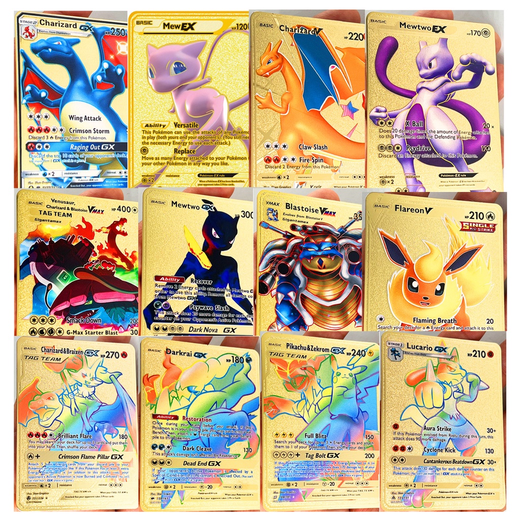 Card Metal Gold Mewtwo，Dragonite，Dragonite Version en Español 3 Cartas Pok Metalicas Doradas Cartas para Coleccionalistas，Regalo Ideal. Pack de 3 
