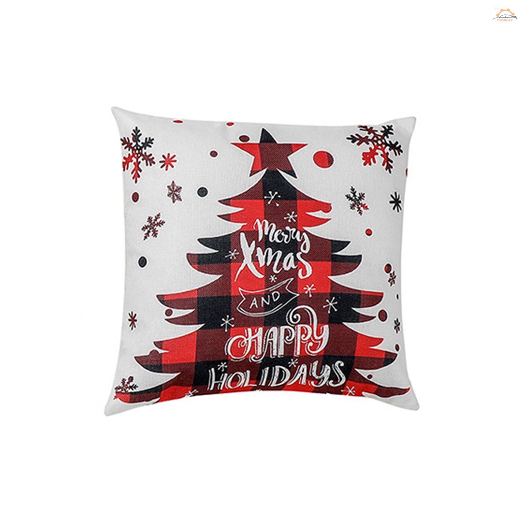 45X45cm, Color-A SMesoon Funda De Almohada De Algodón De Navidad Funda De Cojín De Lino Feliz Navidad Decoración del Hogar