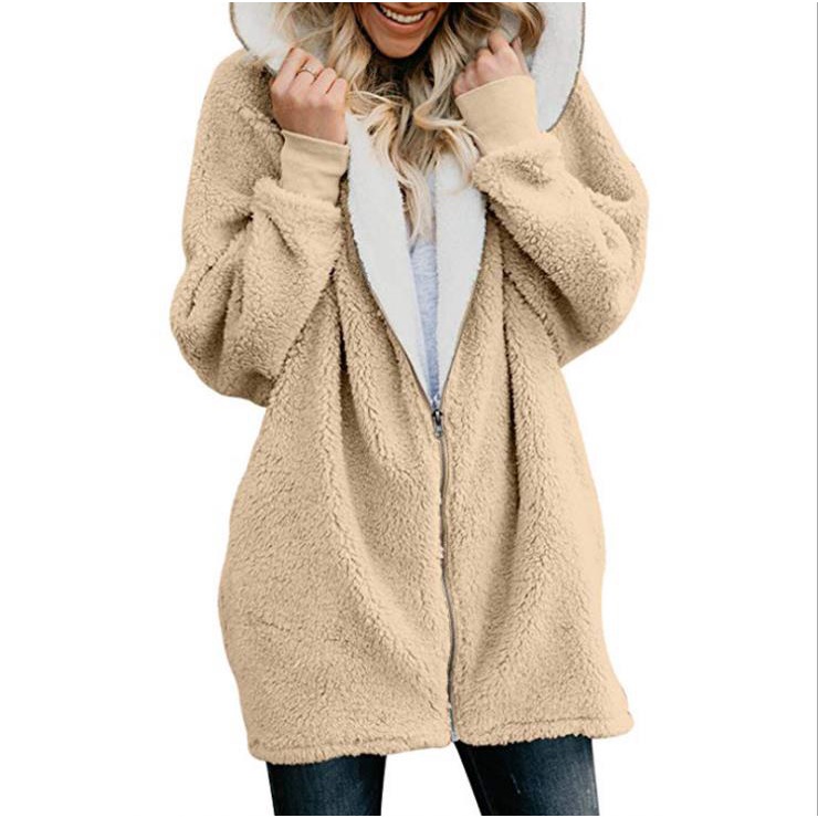 Invierno Mujer Abrigo Chaqueta De Lana Grueso Mullido oso de peluche ropa exterior chaqueta de punto caliente 