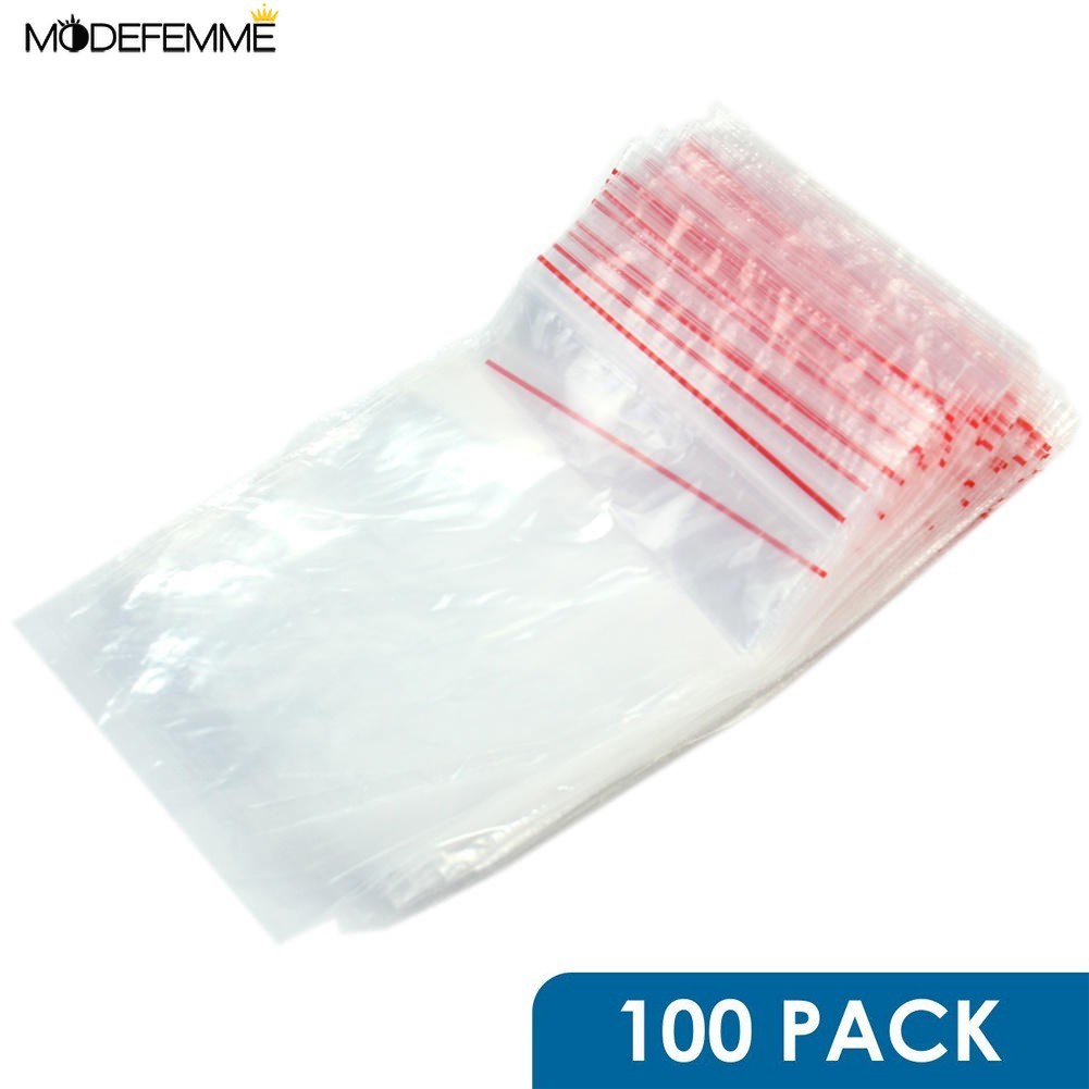 100 bolsas de plástico transparente holgados baggies Agarre Sello del uno mismo Resellables Zip Lock Plastic 