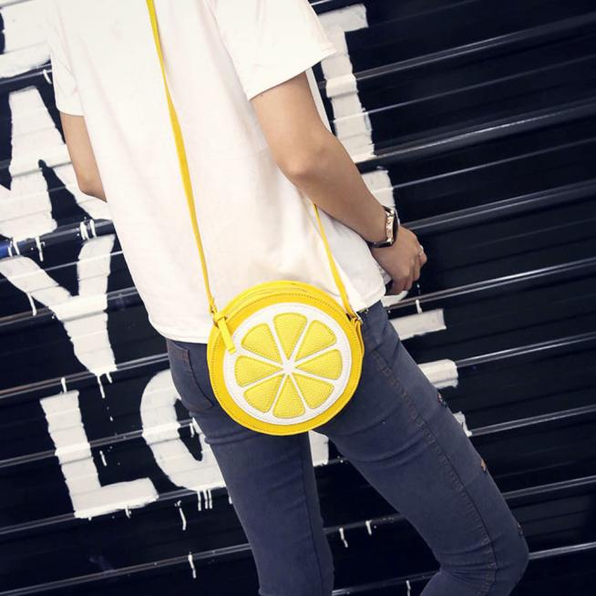 LEGVSHSR Personalidad de la Moda Femenina Bolso Redondo con Forma de limón