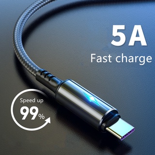 Cable trenzado negro Baseus ® USB Tipo C Luz Led Carga Rapida 5A Quick Charger