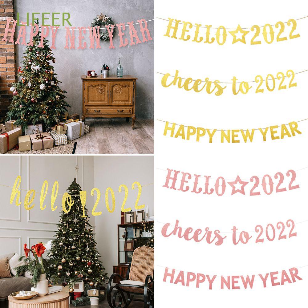 Lifeer Diy Gifts Bunting Banner Glitter Hello 2022 Hanging Flag New Christmas Decoration Party Decor Photo Booth Props Paper Garland Happy New Year | Shopee España